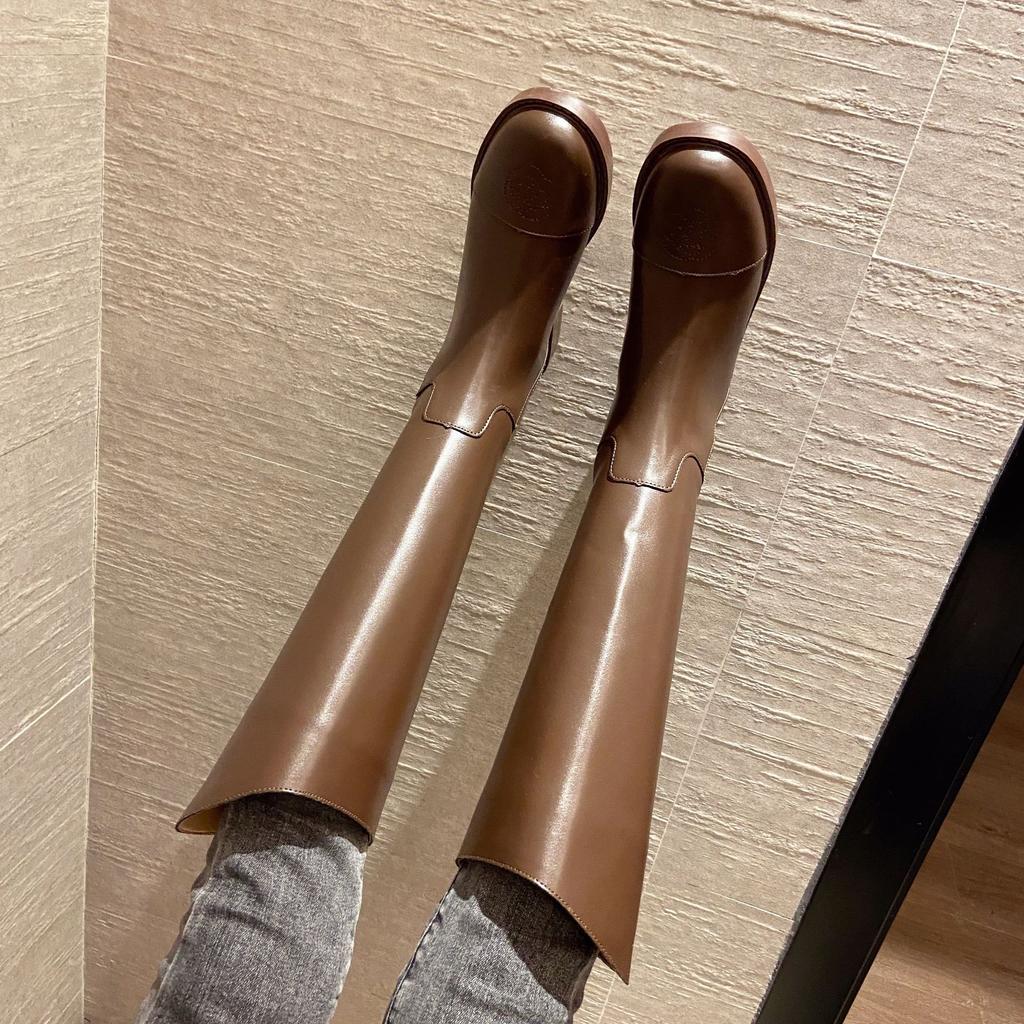 Knight Boots 2025 New Style Women's Knee Long Boots Leather Boots High Autumn Mid Boots Women's Single Boots