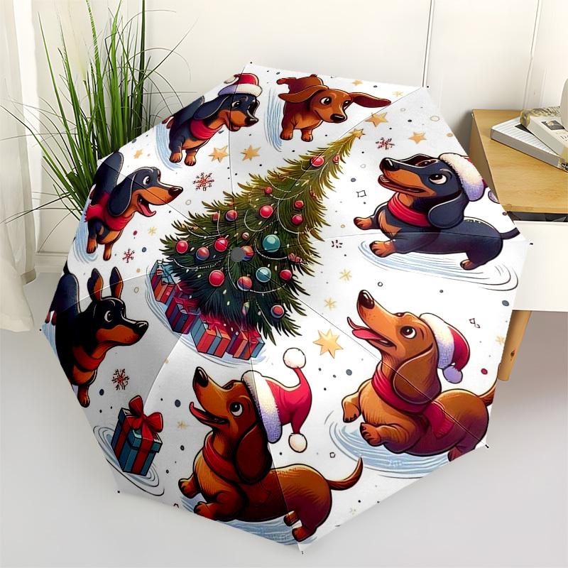 1pc Christmas Dachshunds Umbrella with Plastic Handle,Suitable for All Seasons Umbrellaptys26058
