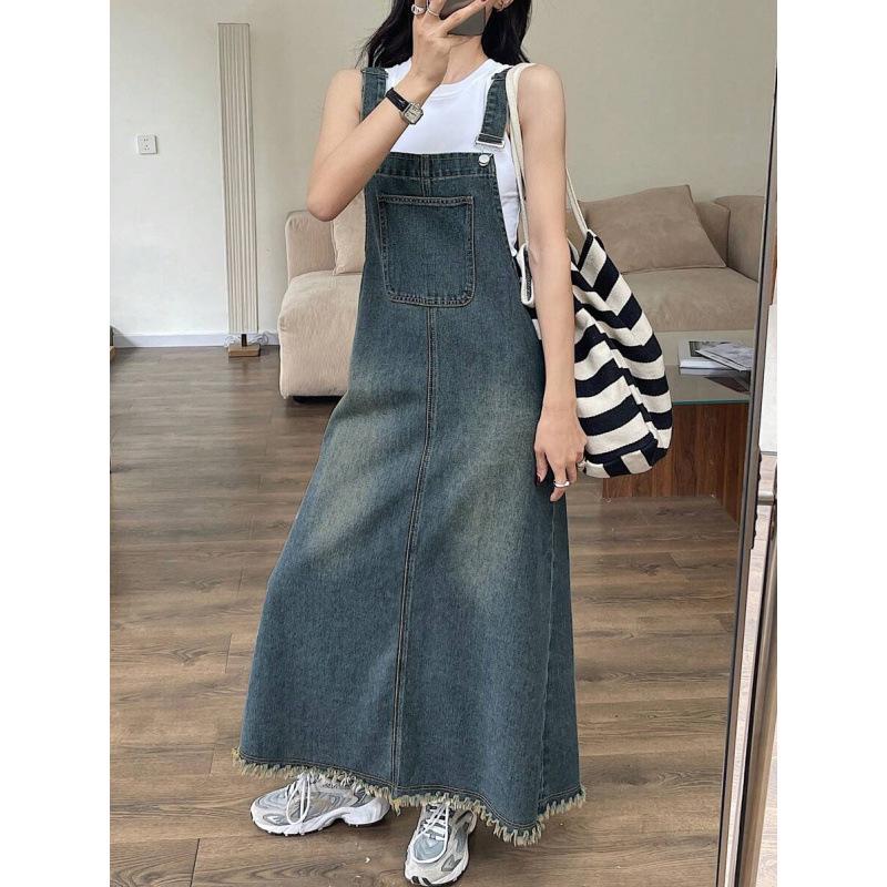 Tall Slim Denim Overall Dress - Enhances Height and Slimming Effect