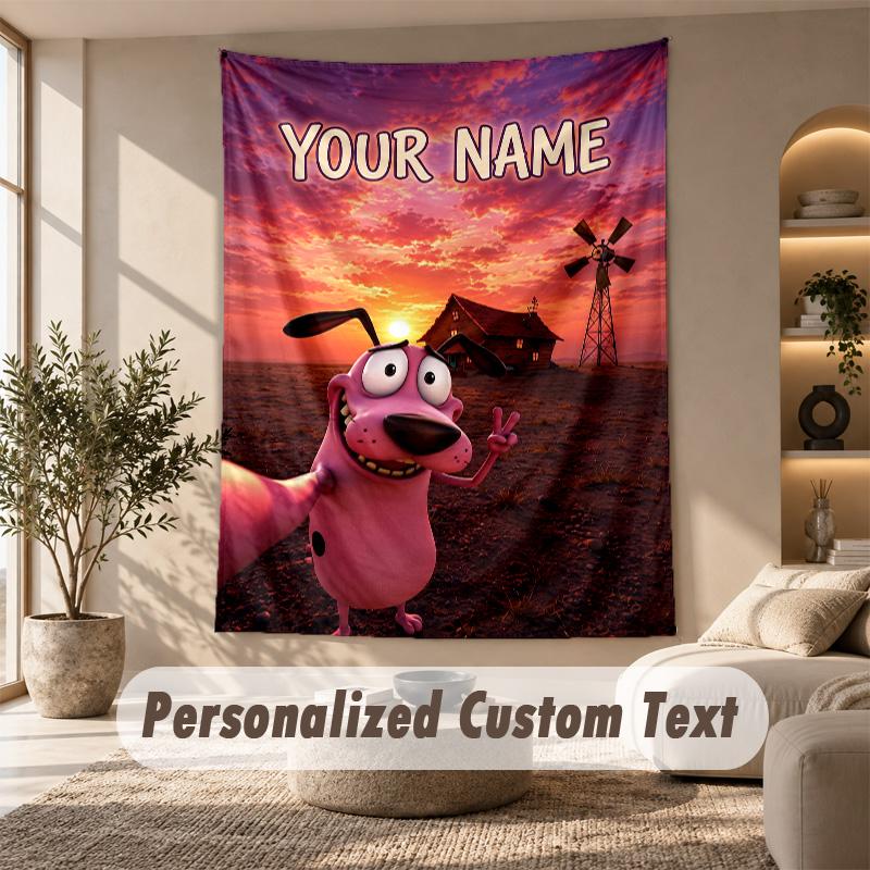 Tapestry Custom Name Text, Wall Hanging Tapestry Home Room DecorCourage the Cowardly Dog