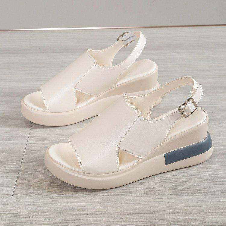 

Foreign trade large size new wedge heel sandals women s metal buckle hemp rope wedge heel light bottom thick sole fish mouth sandals 42