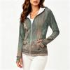 Chaqueta Ligera con Cremallera y Capucha para Mujer, Manga Larga, Estampado Floral, Protección Solar, Ropa Exterior con Bolsillos