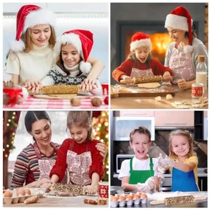 1-5PCS Christmas Snowflake Embossed Rolling Pin Wooden Dough Roller with Laser Cut Paisley Pattern for Holiday Baking