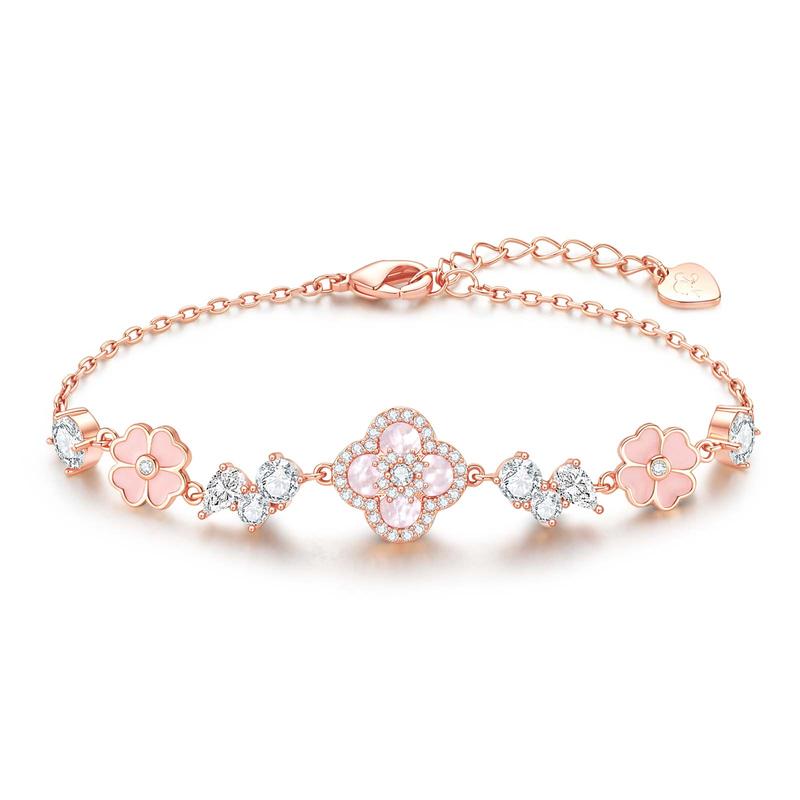 Barbie crystal bracelet Rose gold glitter pink lucky four-leaf clover wrist bracelet, light luxury and high-end pink jewelry, exquisite TX2604037 золотой
