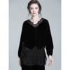 French Style Foreign Trade Order Soft Shirts! Women Eyelash Lace Stitching Fake Two Pieces V-neck Real Velvet Long Coat Autumn and Winter