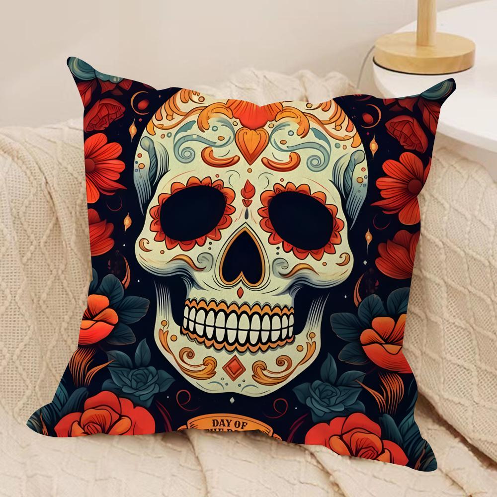 Abstract Day Of The Dead Cushion Cover Silky Short Plush Invisible Zipper Dustproof Sofa Pillow Case For Home Decor