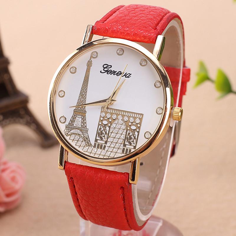 Eiffel Pattern Tower Watch Pu Strap Quartz Wrist Watch Decoration Gift Fashion