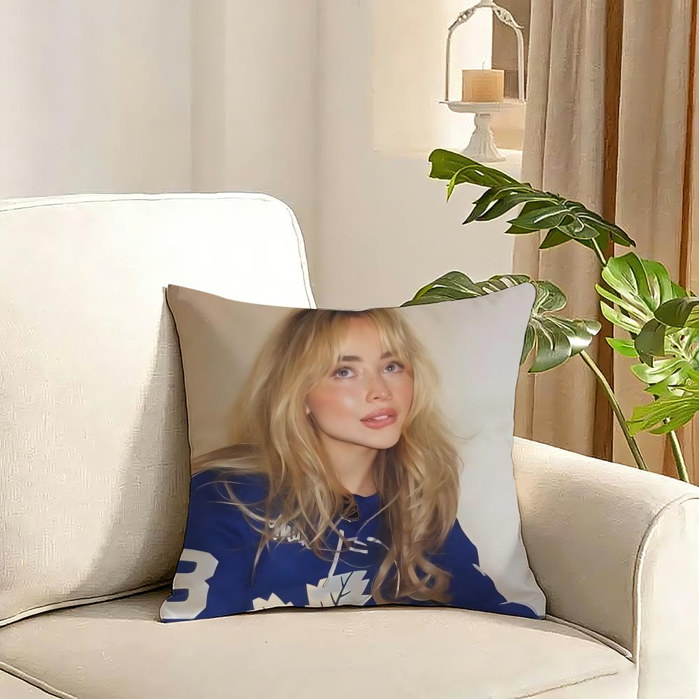 Singer Sabrina CarpenterS Cushion Cover Reversible Plush Pillow Cover Soft Fluffy Home Decor for Sofa Bedroom