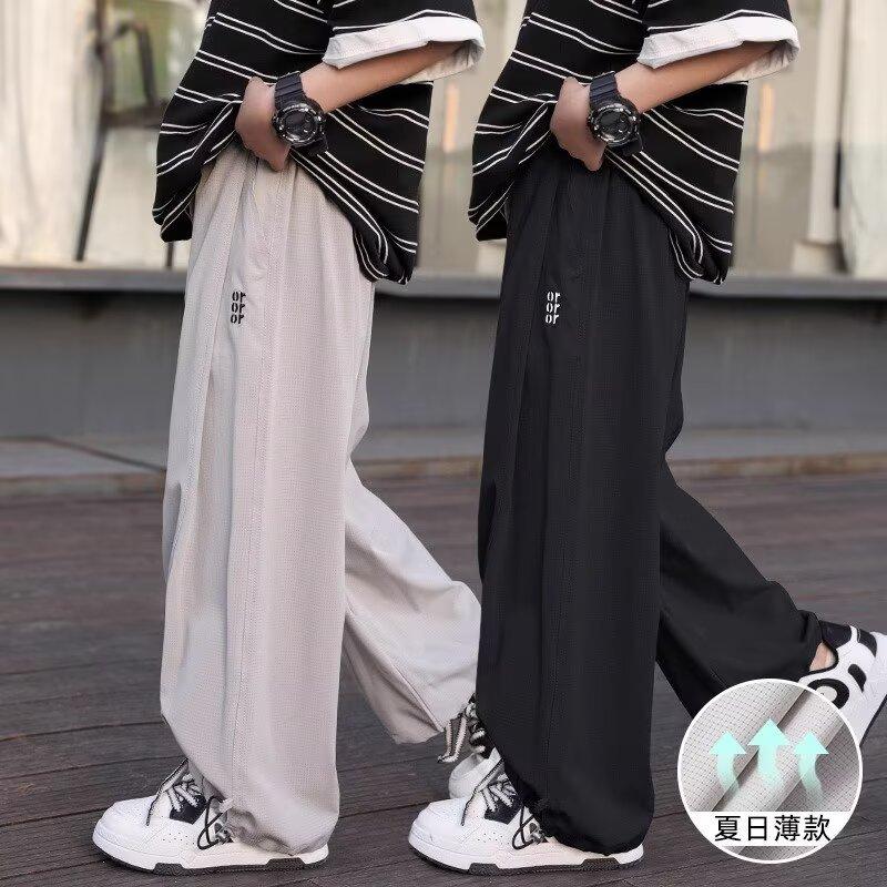 Boys' Pants Summer Thin Ice Silk Wide-Leg Pants Children's Long Pants Big Kids Casual Anti-Mosquito Pants Trendy Summer Wear
