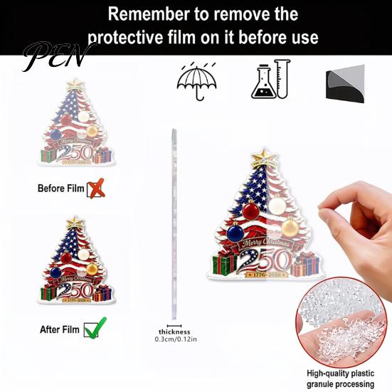 Patriotic Christmas Decor 250th Anniversary Ornament, 2D Acrylic Tree Hanging Decoration, 1776-2026 Keepsakes 250 Years Pendant for Xmas Tree, Holiday