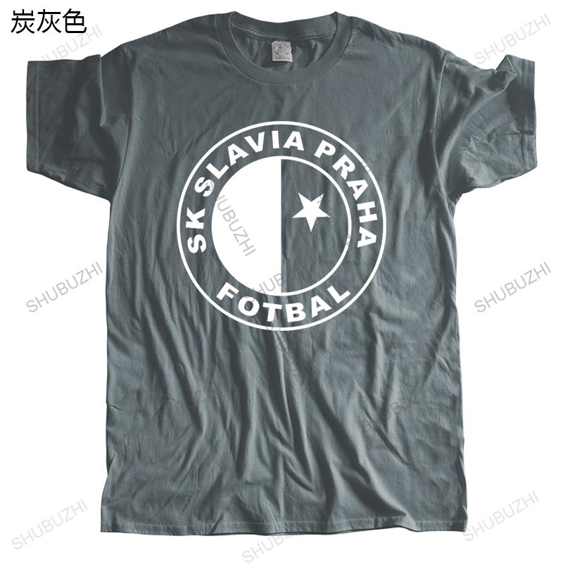 Męski bawełniany T-shirt marki Lato T-shirt z okrągłym dekoltem SK SLAVIA PRAGA PIŁKA NOŻNA unisex Zabawny T-shirt Męski wysokiej jakości T-shirt
