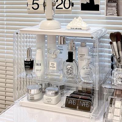 Boîte de rangement en acrylique pour cosmétiques de bureau Transparente anti-poussière Commode de chambre à coucher Rouge à lèvres Produits de soin de la peau
