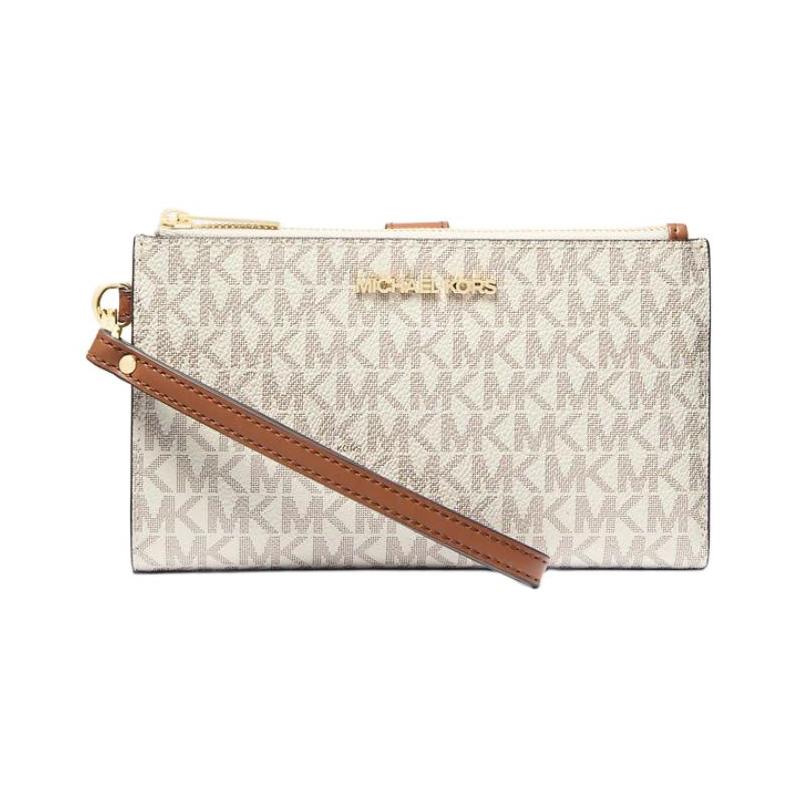 MICHAEL KORS Jet Set Travel Signature Logo Print Zipper Closure Coated Canvas and Polyester Wallet Women s Vanilla White белый