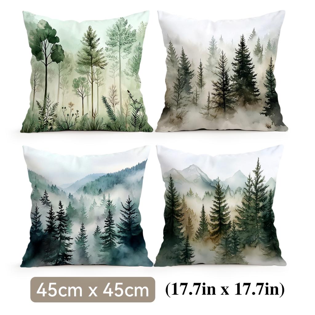 4 Pezzi Federa per Cuscino con Stampa Monofacciale Pittura ad Acquerello Forestale, Adatta per Soggiorno, Camera da Letto, Decorazione Auto