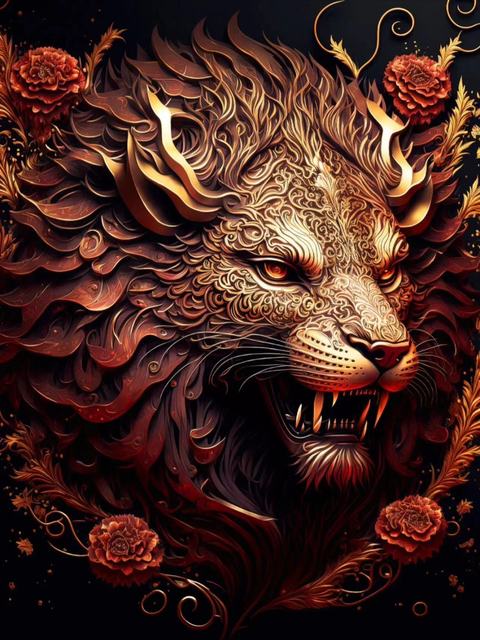 5D Diy Diamond Painting Gold Lion And Flowers Cross Stitch Animal Head Diamond Art Embroidery Mosaic Home Decoration Gifts