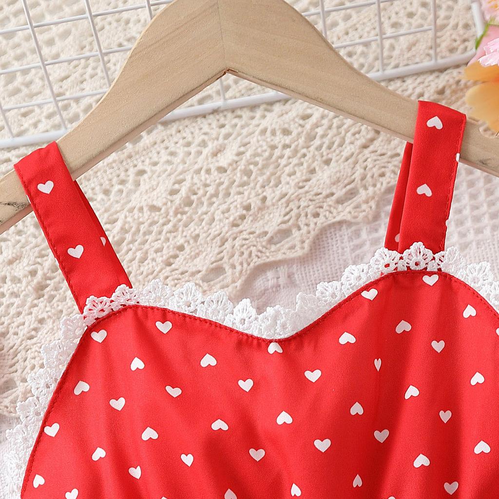 Dress For Girls 1-8Y Birthday Korean Style Fashion Lace Trim Heart Pattern Dress with Matching Bag