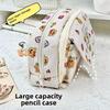 Pen Case - A Large Capacity Cute Animal Printed Cosmetic and Stationery Storage Bag with Zipper Closure, Durable Fabric Pen Case