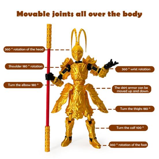 Monkey King Action Figure 3D Printed Movable Joints Monkey Model Great Sages Equalling Heaven Figurine Articulated Dummy Decoration Ornament