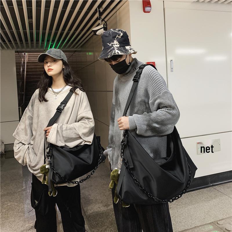 Unisex Hong Kong Style Black Crossbody & Tote Bag - Large Capacity for Men & Women, Ideal for Work or College