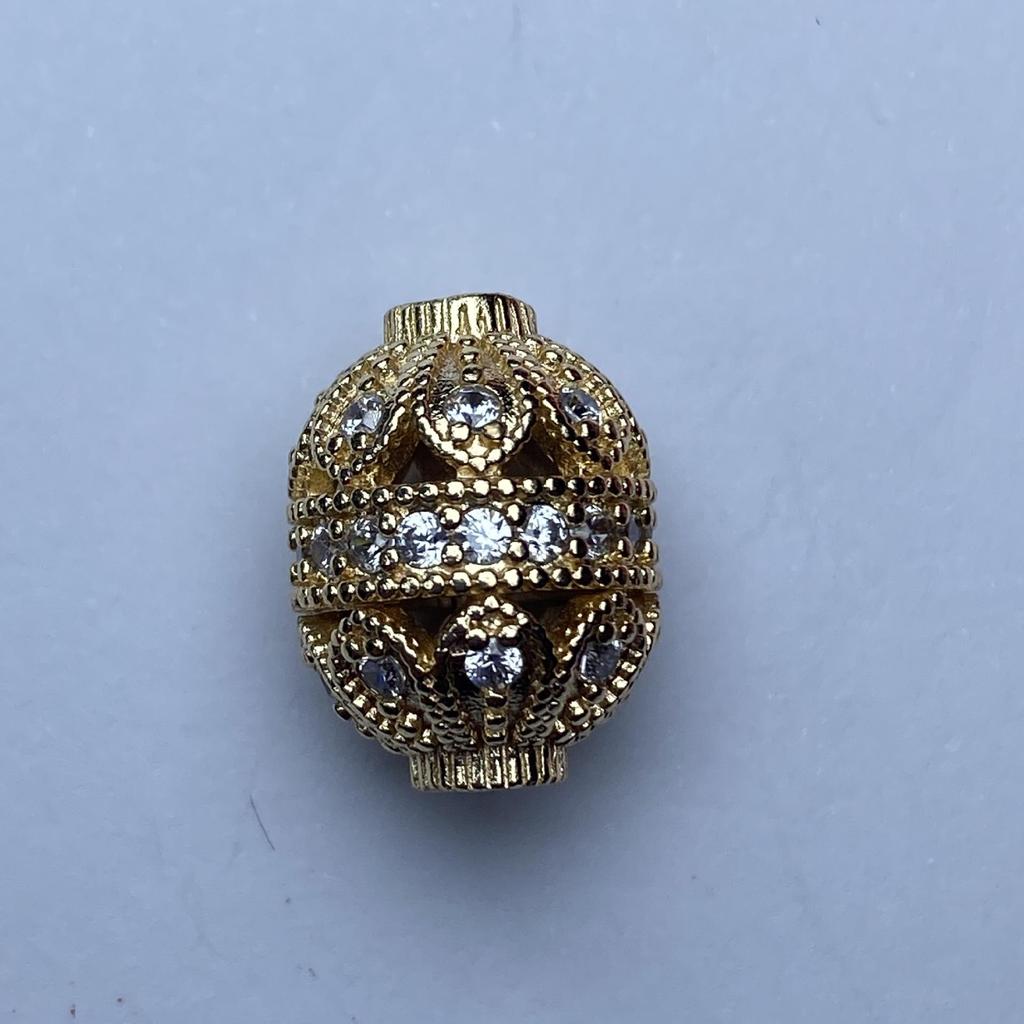Oval Large-Hole Barrel Beads with Cubic Zirconia and Crystal for Stringing, Pendants, and Spacers