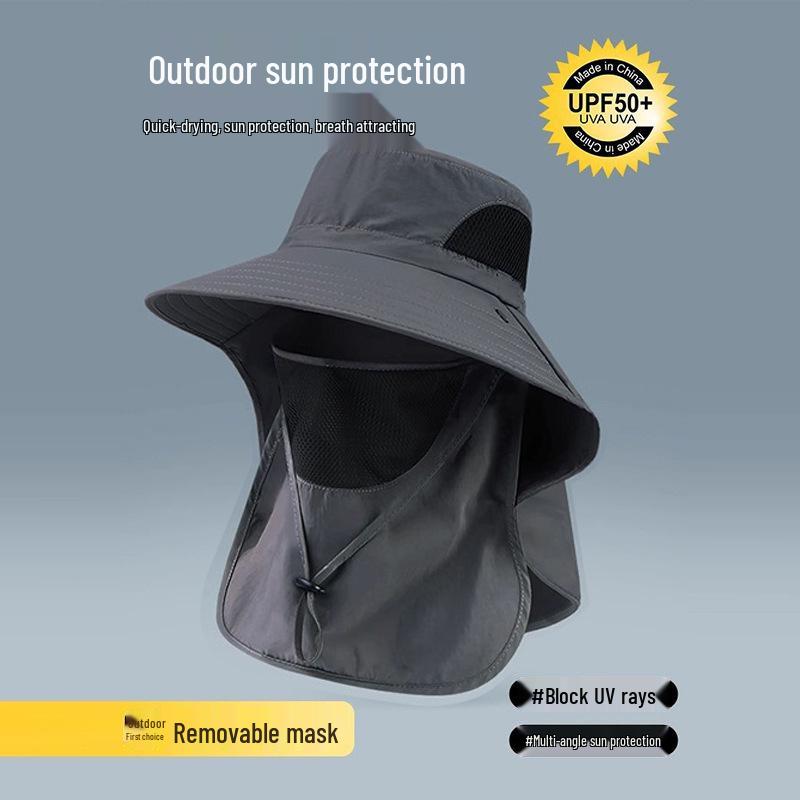 Men's UV Protection Wide Brim Fishing Hat with Face Cover - Summer Outdoor Sun Hat