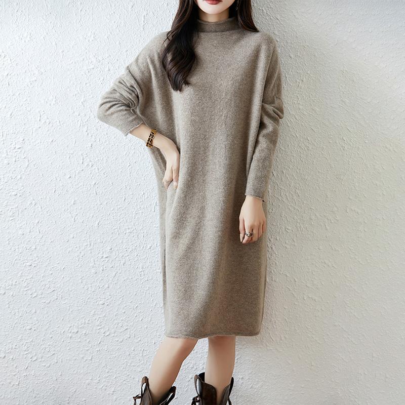 Women Sweater Dress 100% Wool MODERN NEW SAGA Turtleneck Knit Long Pullover Winter Jumpers Wool Long Dress Female