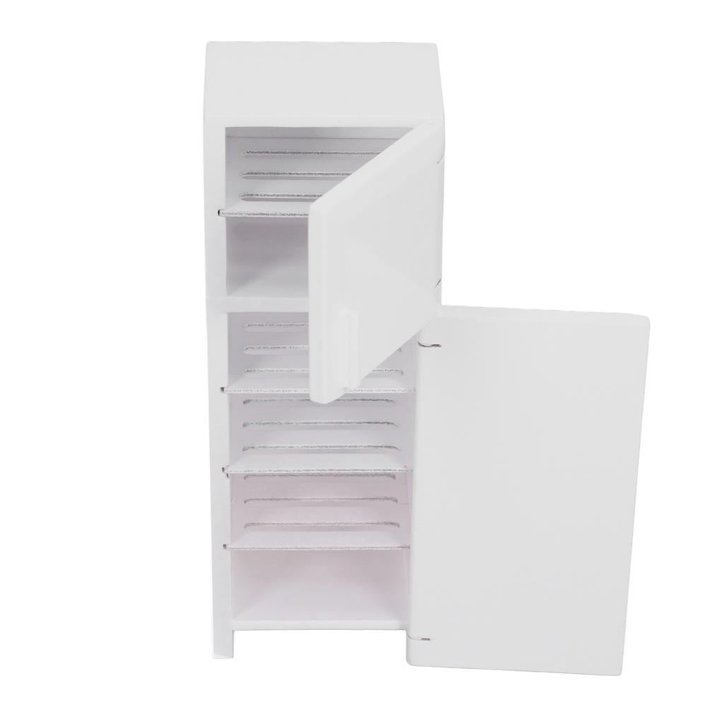 1:12 Dollhouse Miniature Fridge Dollhouse Furniture Wooden White Refrigerator for Dollhouse