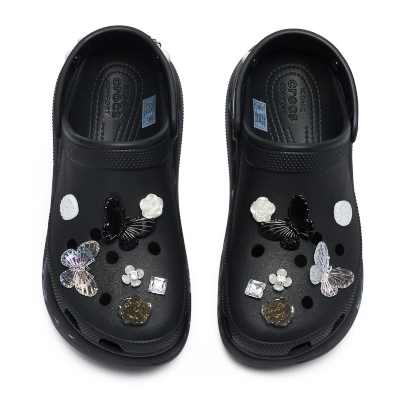 Crocs 811 Manufacture Classic Crush Butterfly Sweet Cool Style Hole Shoes Unisex Black