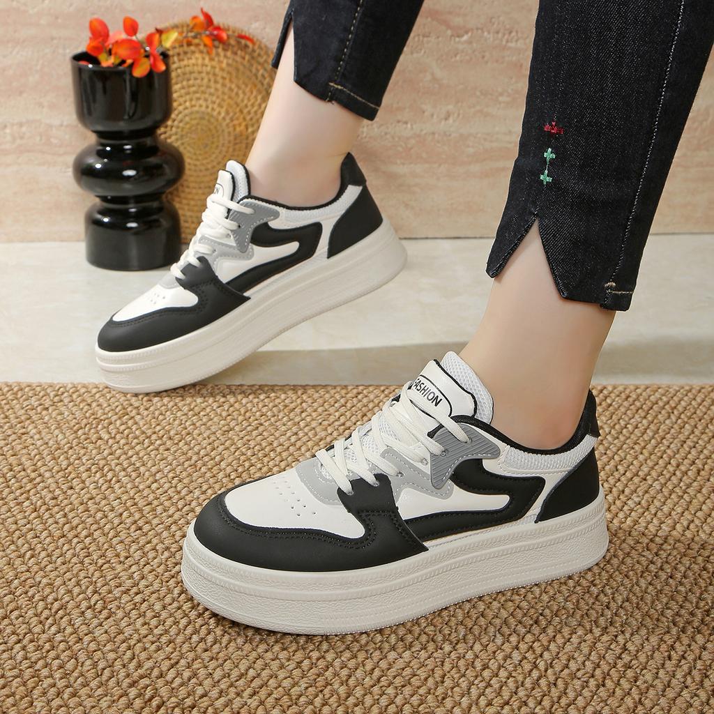 Fashionable New Comfortable Women's Vulcanized Shoes Spring and Autumn Elegant Round Toe Lace Up Breathable Casual Sports Shoes