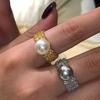 Trendy Geometric Design Open Ring With Elegant Silver Gray And Pearl For Women