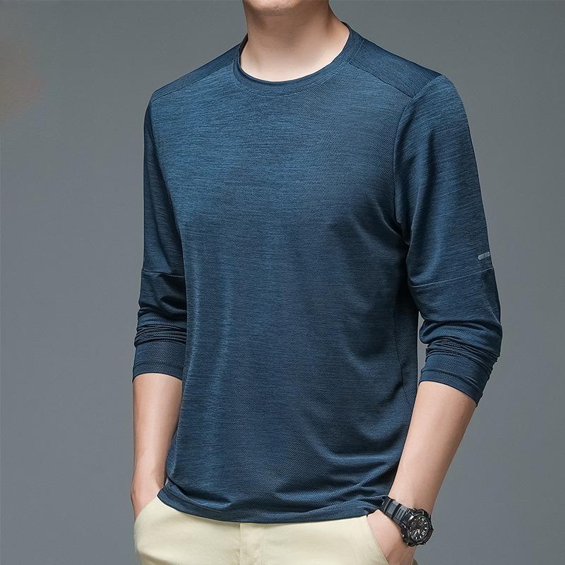 Ultra-thin Men's Ice Silk Outdoor Sports Quick-drying Long-sleeved T-shirt High-elastic Yoga Running Suit Men