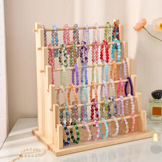 Wooden Jewelry Stand Log Bracelet Display Organizer with Removable Rod Visible Jewelry Showcase Rack