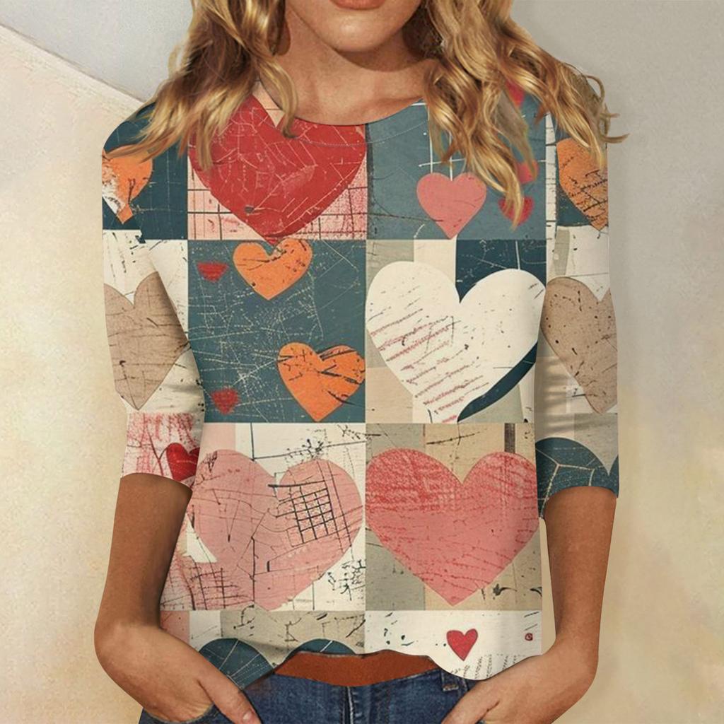 Women's Valentine's Day Print Fashion Casual 3/4 Sleeve Round Neck Top