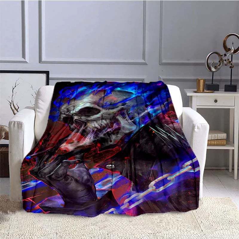 Flame Skeleton Motorcycle digital-printed polyester Bedroom velvet flannel cover blanket Fleece soft cover blankets for beds