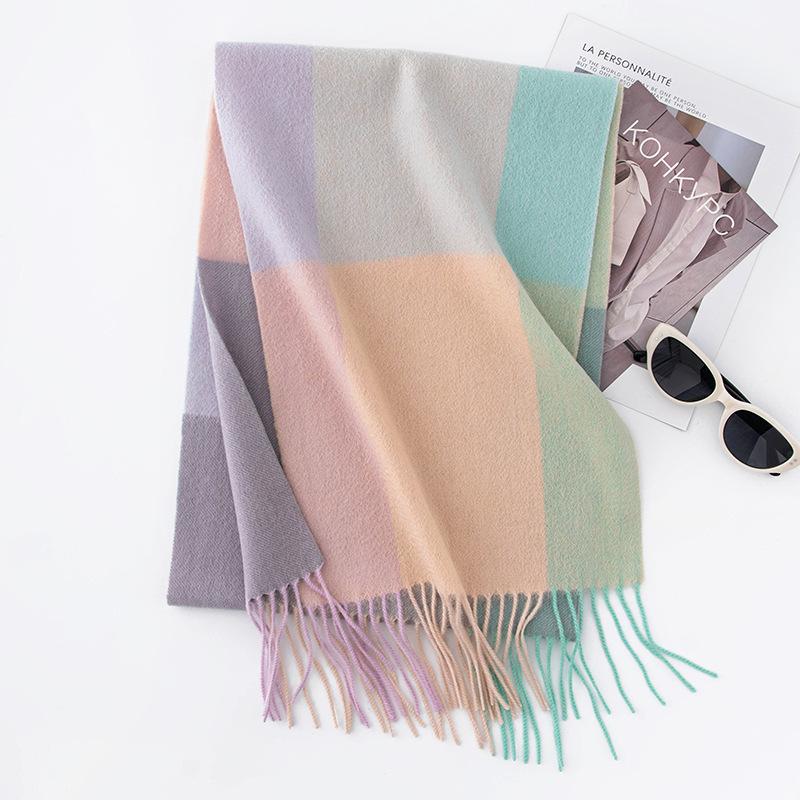 Lamb Wool Autumn and Winter Same Style Plaid Scarf for Men and Women Classic Wool Thickened Warm Scarf