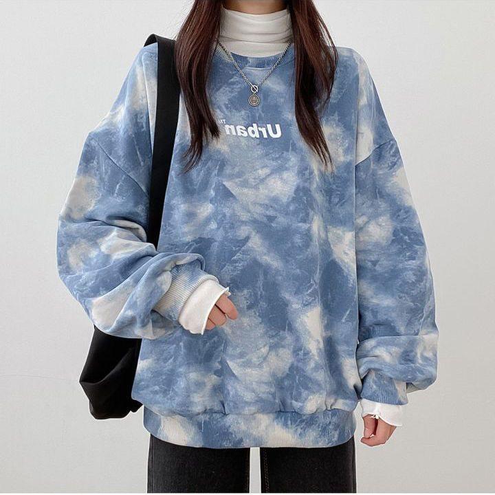 Women's Loose Korean Style Tie-Dye Cotton Sweatshirt - Trendy Spring/Autumn High Street Jacket