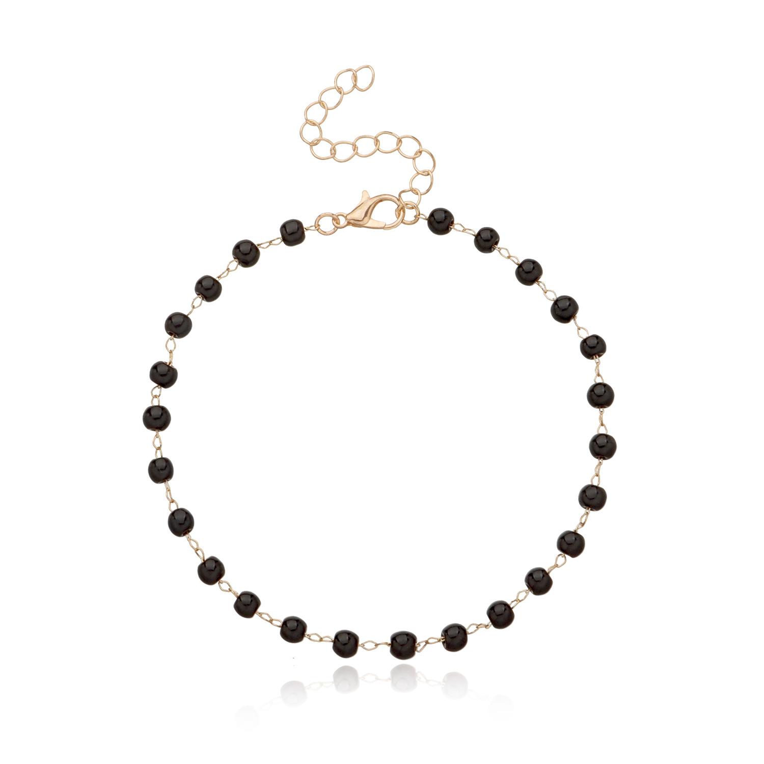 

Accessories, fashionable black glass bead anklet, handmade trendy metal chain beach anklet золотой