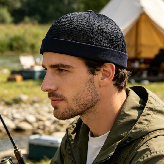 Brimless Melon Skin Hat, Elastic Edges 360 Degree Ventilation Summer Hat, Lightweight Breathable Mesh Cap for Men Women