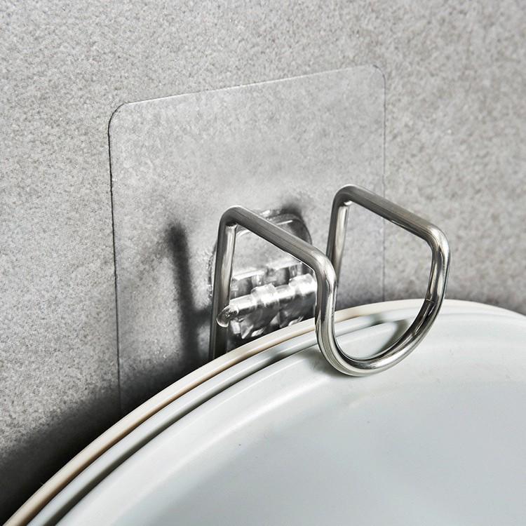Adhesive Wall-Mounted Basin Rack with Hooks for Bathroom Storage