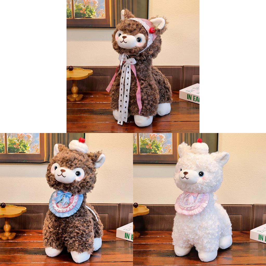 Alpaca Plush Toy With Cartoon Scarf Soft Stuffed Animal Gift For Kids