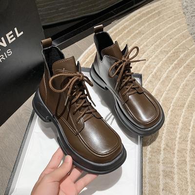 Fashion Big Size Fashion Casual Platform Boots for Women Square Head Autumn Winter PU Leather Shoes Female Korean Designer Ankle Boots