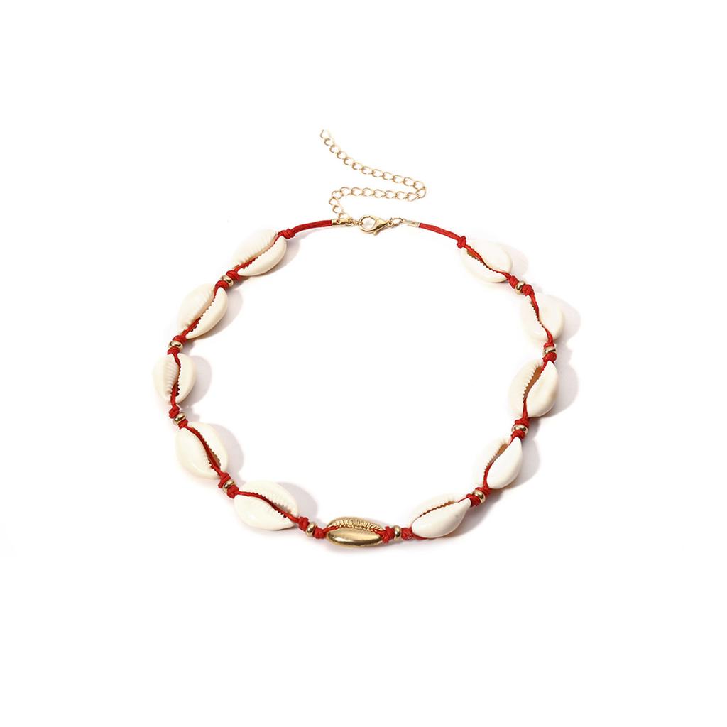 Accessories, Beach Wax Thread Geometric Single-layer Items, Simple Alloy Shell Splicing Woven Necklace Women
