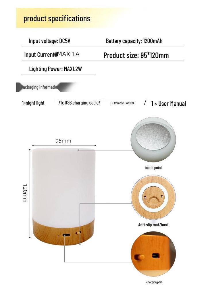 Creative RGB Night Light: Touch-Activated Atmosphere Lamp for Kids' Bedrooms, Bedside, Desk, and Camping.