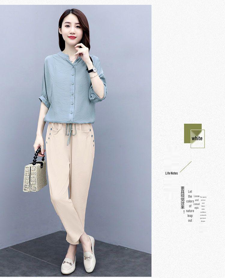 Women's 2024 Summer Korean-Style Linen Suit: Fashionable Loose Slimming Two-Piece Set