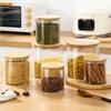 Transparent Square Storage Jars Bamboo Lids Sealed Can Kitchen Canister Moisture Proof Clear Spice Containers Kitchen