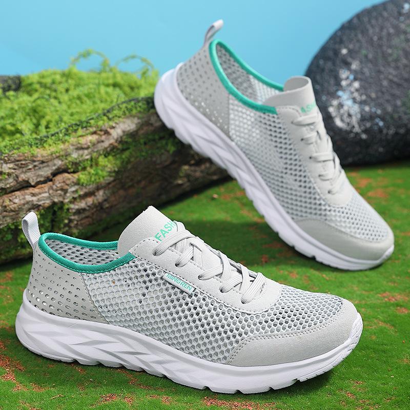 

Men s shoes summer breathable outdoor thin mesh hollow mesh sports leisure lightweight large size small white board shoes mesh shoes 45 серый