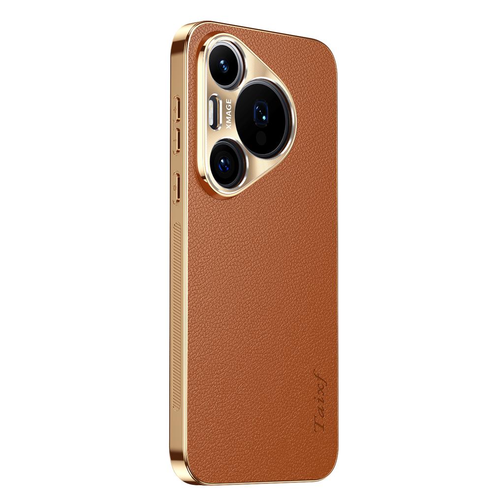Kožený Pokovovaný Nárazuvzdorný Kryt Pro Huawei Pura 70 Ultra P60 P50 P30 Pro + Plus Textura Vzor Liči Ochranné Pouzdro na Objektiv