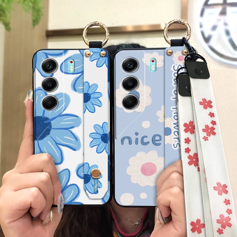 Anti-knock Dirt-resistant Phone Case For Tecno Camon40 4G/CM5 Durable Flower Shockproof Kickstand Phone Holder Wristband