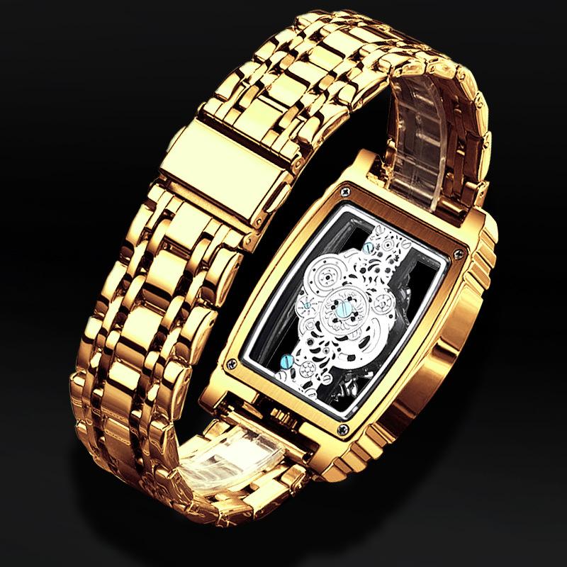 UTHAI L44 Men's Watch Fashion Hollow Carved Large Dial Barrel Waterproof Clock Steel Band Male's Business Quartz Watches
