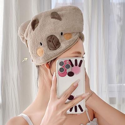 Capybara Coral Velvet Triangular Dry Hair Cap, Absorbent Quick-drying Thickened Dry Hair Towel, Makeup Removal and Postpartum Headscarf